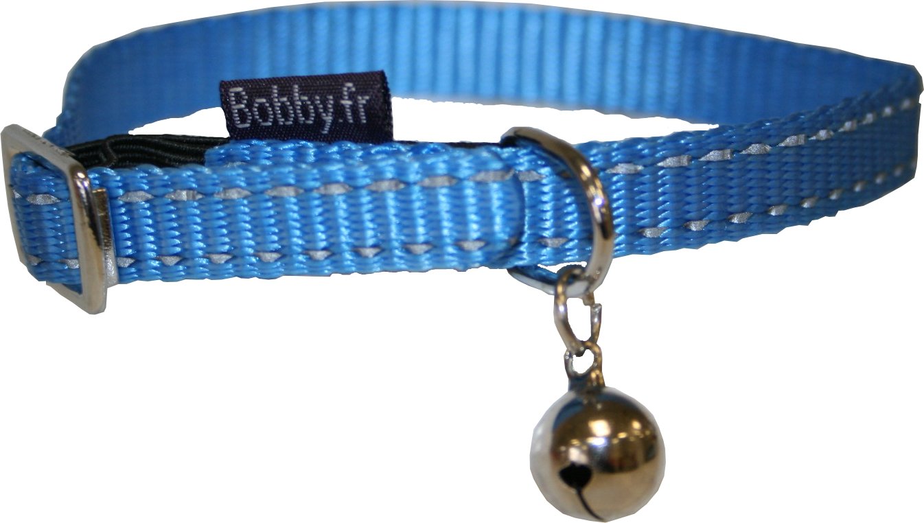 BOBBY SAFE CAT COLLAR BLUE COLOUR NYLON REFLECTIVE NIGHT-SAFE SAFETY RELEASE W BELL