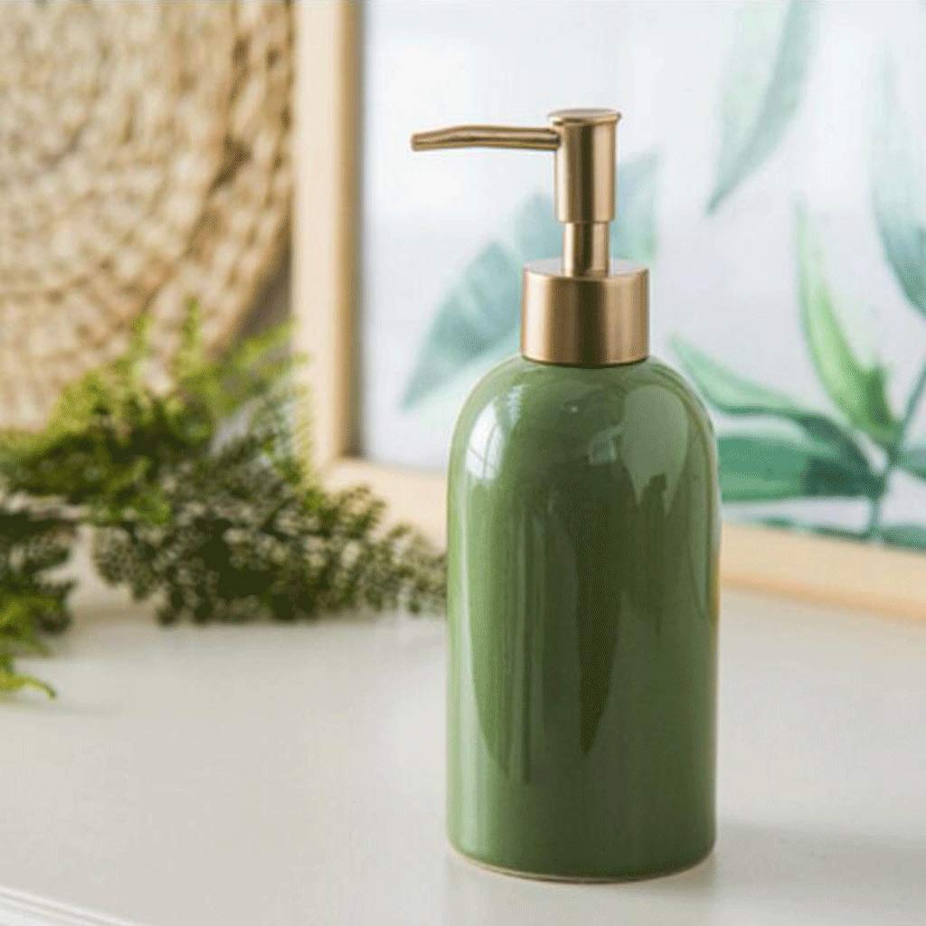 Glazed Ceramic Soap Dispenser, Countertop Hand Lotion Pump Bottles, Accessories with Pump, Housewares for Kitchen Bathroom Washroom (Color : Green, Size : 420ml)