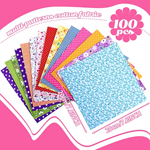 100 Pcs Cotton Fabric Square Patchwork Fabrics Craft Fabric Scraps Cotton Quilting Fat Flower Animals Cartoon Fabric Bundles Patchwork For Kids Diy Craft Sewing Cloths (8 Inch) #TOP1