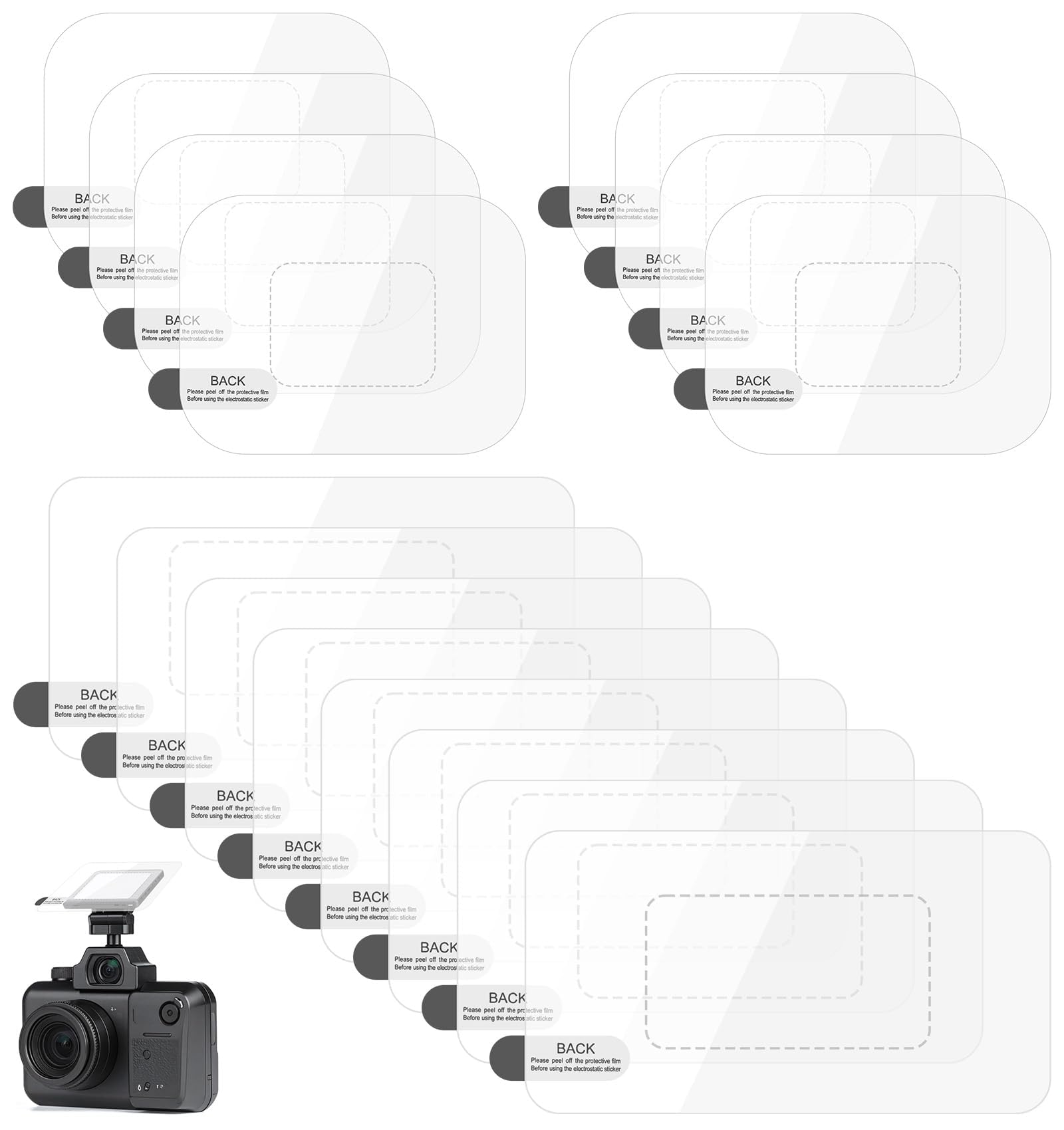 16 PCS Sticker Shield for Windshields, Electrostatic Sticker for Dash Cam with Double Side Tape, Dashcam Sticker Shield, Windshield Mounting Solution, 8-Piece Set-picture-11