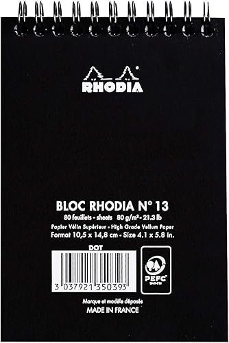Miniatura 3 de Rhodia Bloc de notas de 4 x 6 pulgadas, cuadrícula de doble punto, micro perforado, 80 hojas negras, paquete de 5