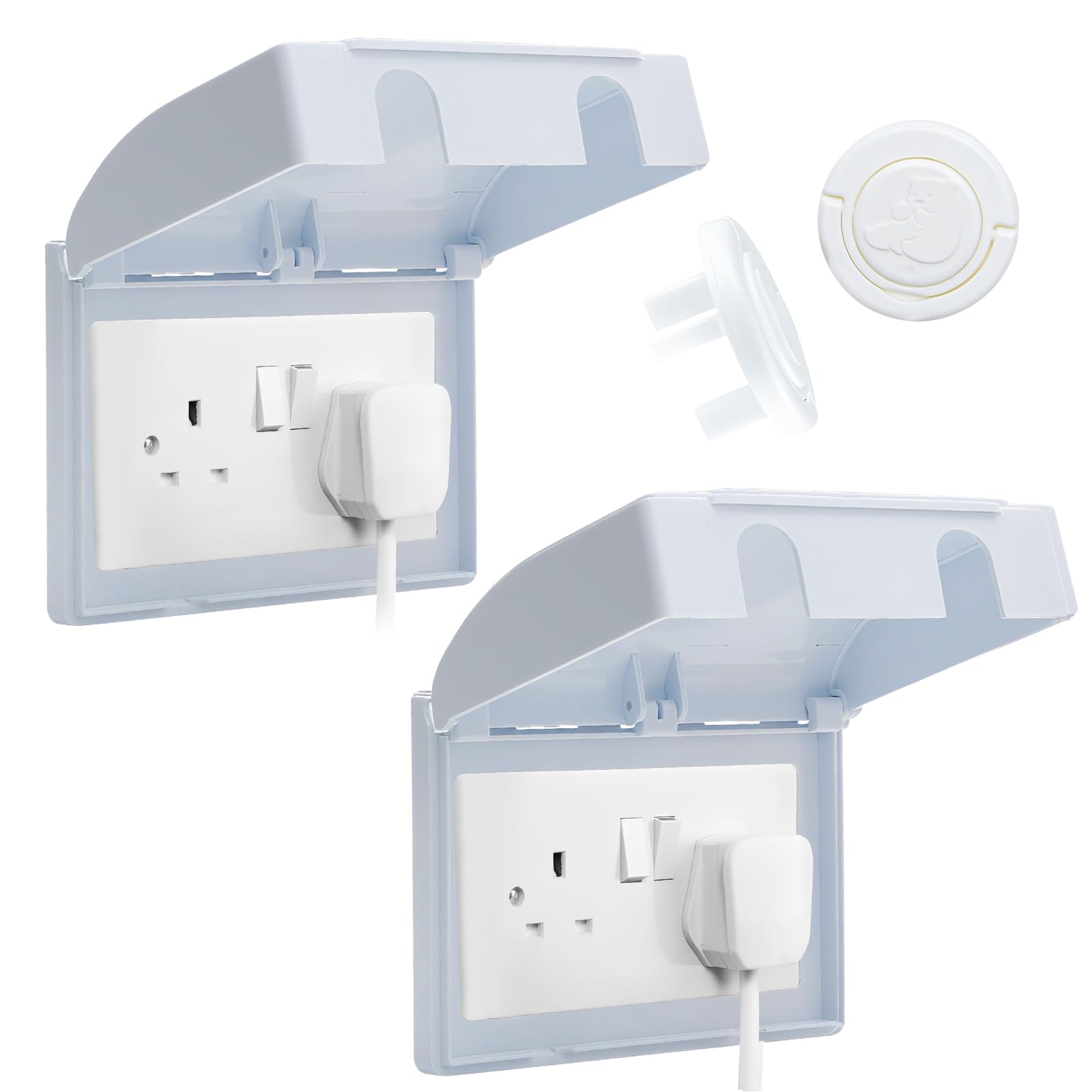2 Pcs Wall Socket Protection Covers UK, Double Sockets Cover Box with Plug Socket Covers