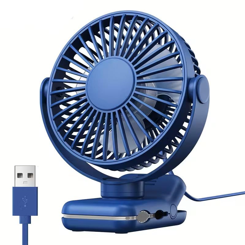 Image of TOPK Portable Clip on Fan, Mini Fan, 4 Speeds 720 Rotation, Ultra-Quiet Personal Cooling Desk Fan for Bedroom /Office /Travel /Camping (Blue, USB Powered)