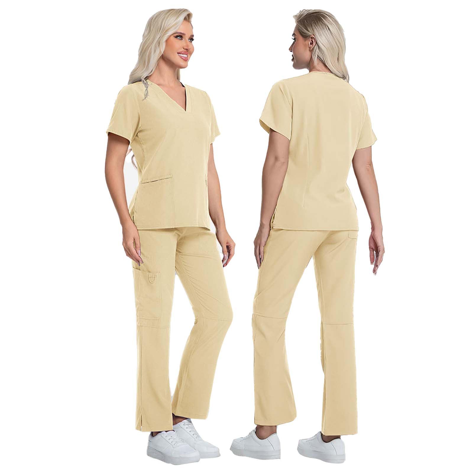Divisa Sanitaria Donna Divisa Infermiere Set con Casacca e Pantalone Sanitaria Comodo E Traspirante Uniformi Infermiera Ospedaliere con Cordoncino Camice Medico Donna Set Uniforme Officina Pulizie