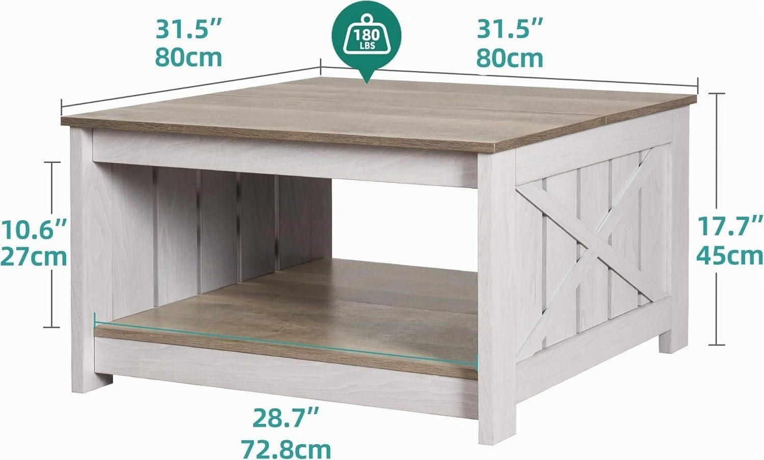 YITAHOME Coffee Table Mesa de café, Madera de ingeniería, Gris Desgastado, 80x80x45cm
