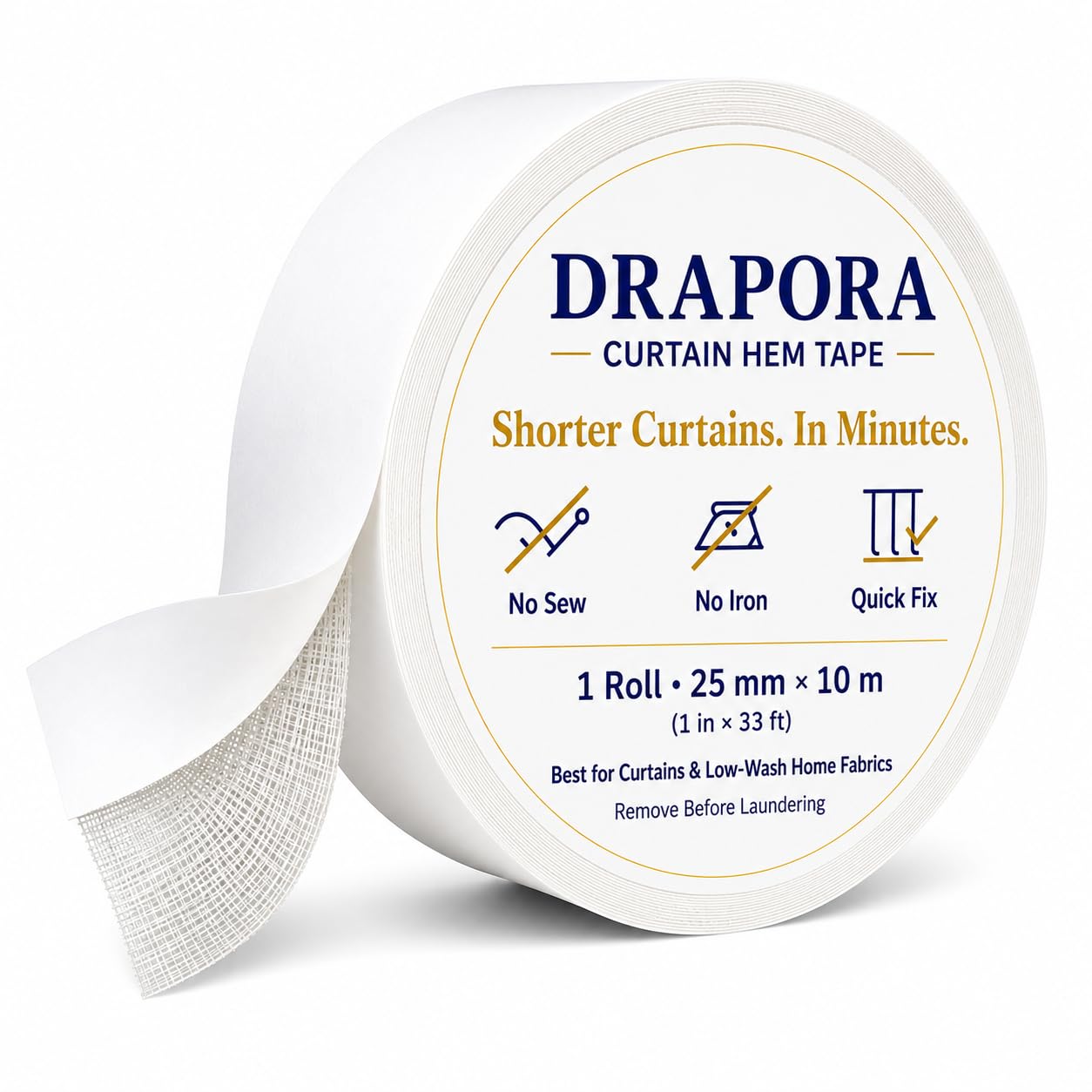 DRAPORA Hemming Tape for Curtains,No-Sew No-Iron Shortens Too-Long Drapes
