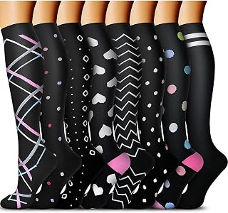 QUXIANG Copper Compression Socks for Women & Men Circulation (8 Pairs) - Best for Running Athletic Cycling - 15-20 mmHg