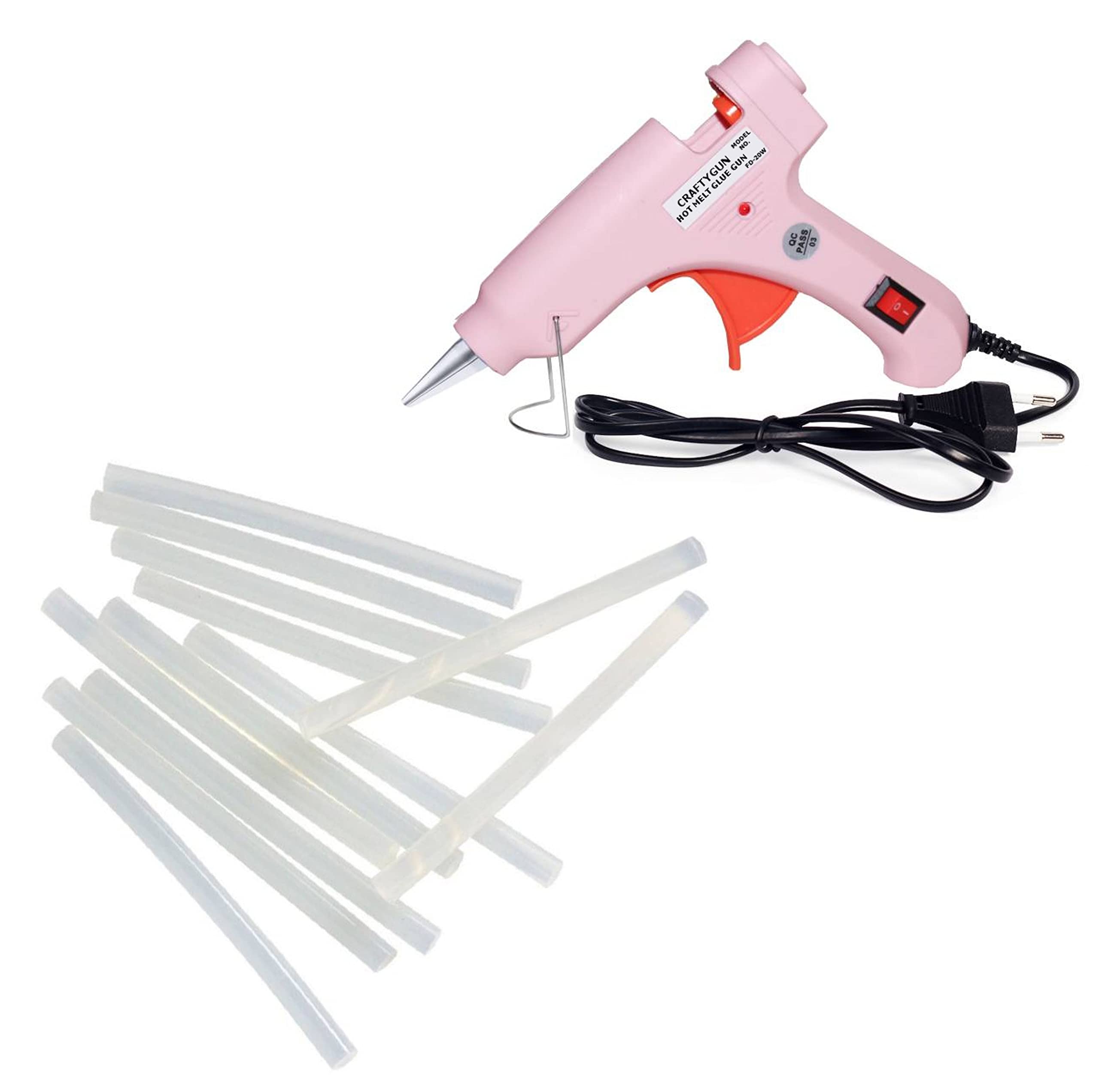 PINK MINI 20 WATT HOT MELT GLUE GUN WITH 12 HOT GLUE STICKS