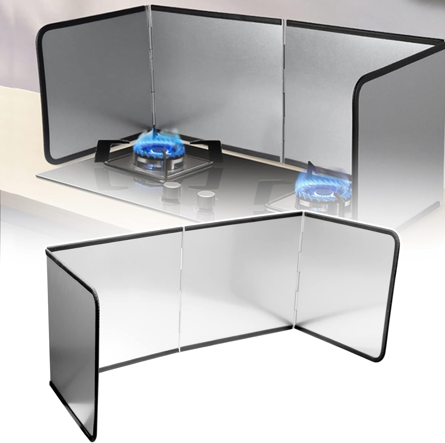 Lomeshow 4 Sided Stainless Steel oil Splatter Guard, Oil Guard, Foldable Oil Proof Baffle Splatter Guard, Nonstick Oil Splatter Guard Stove Heat Insulation Board for Cooking, 4 Panels