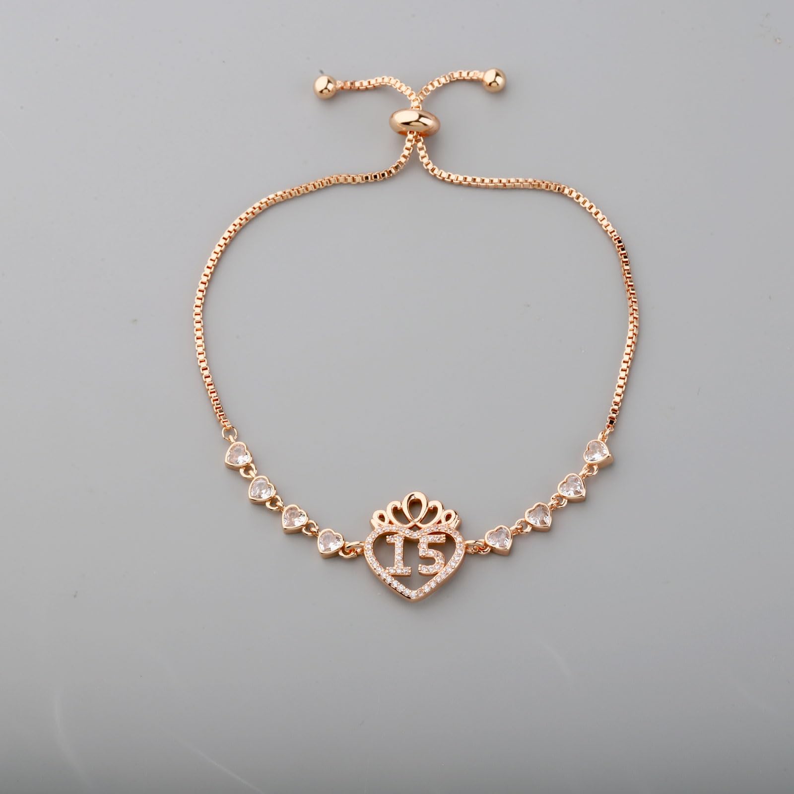 FEELMEM Quinceanera 15 Quince Anos Princess Crown Charm Bracelet Happy 15th Birthday Gift