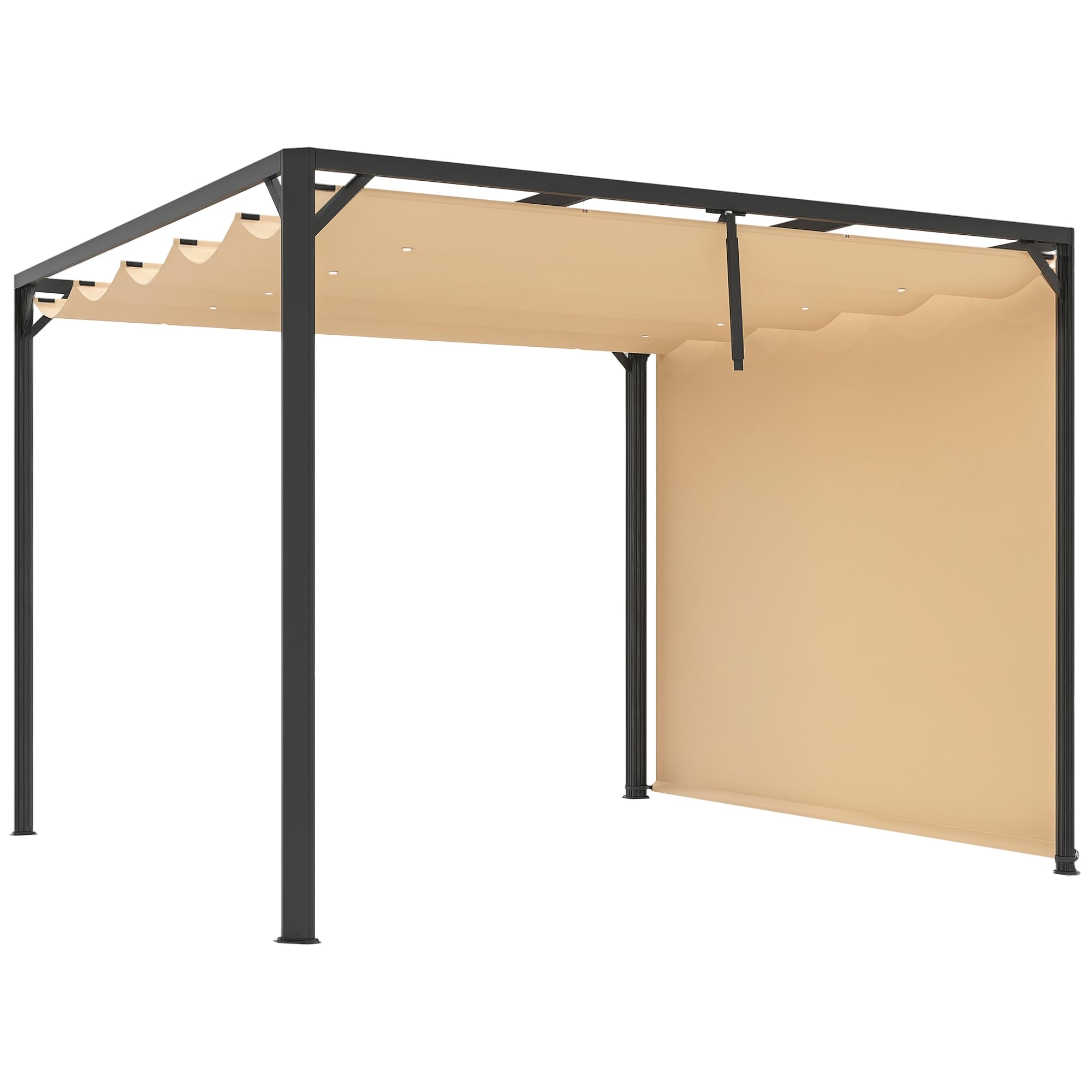 Outsunny Pérgola de Aluminio con Techo Retráctil Pérgola 3x3 m Cenador con Cortina Enrollable Protección UV30+ Pabellón para Jardín Patio Terraza Exterior Caqui