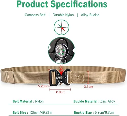 Miniatura 2 de DOOPAI Cinturón táctico, estilo militar, cinturón de hebilla de metal de liberación rápida, cinturones de nailon resistentes de 1.5 pulgadas para