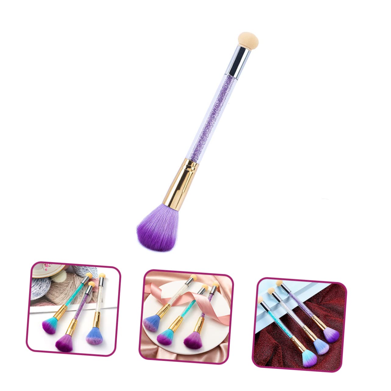 VICASKY Dual Heads Nail Sponge Brush Manicure Tool with Rhinestone Handle for Gradient Nail Art Design and Glitter Application Salon Nail Sponge Pen