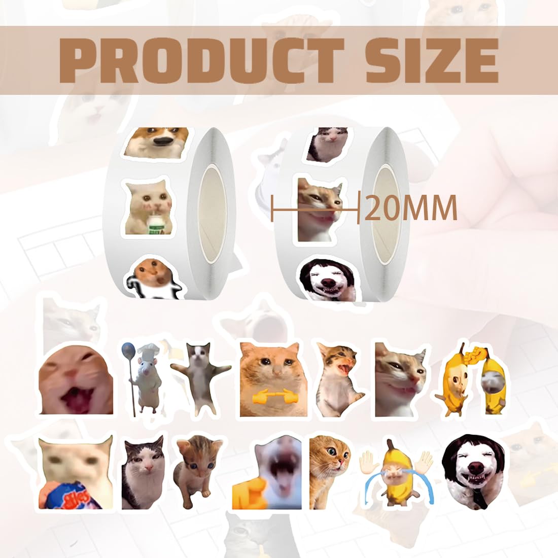 2 Rotolo Di 1000 Pezzi Adesivi Gatti Sticker Gatti Stickers Gatti Adesivi Divertenti A Forma Di Gatto Impermeabili Per Amanti Dei Gatti Bottiglia D'Acqua Album Di Ritagli Telefono (A)