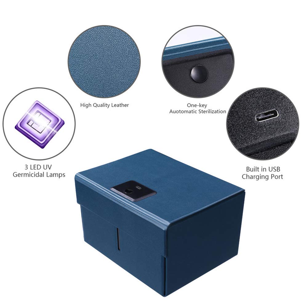 WSHA Recipiente de desinfección con luz Ultravioleta Caja esterilizadora UVC de Cuero portátil Bolsa limpiadora UV-C, para el hogar, el automóvil, los Viajes