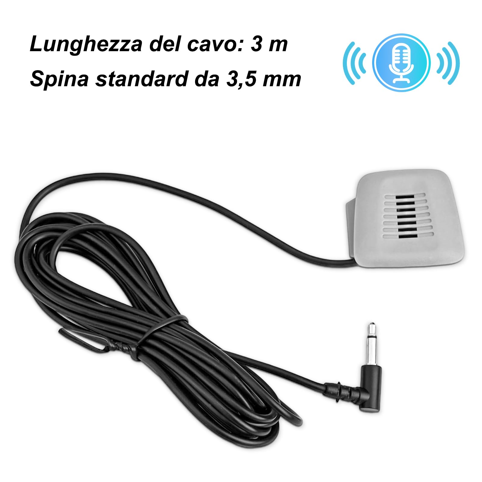 SPORTARC Microfono esterno portatile da 3,5 mm per auto, mono, 50 Hz a 20 kHz, facile da installare, nero