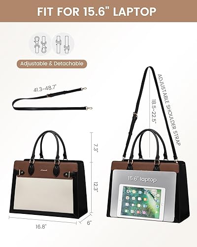 Miniatura 4 de LOVEVOOK Bolsa de trabajo para laptop de 15.6 pulgadas para mujer, maletín para computadora de negocios, bolsa de mano de piel sintética impermeable