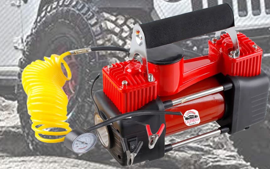 CFTCalifornia Portable Air Compressor Pump Dual Cylinder Heavy Duty Tire Inflator With LED Light 150 PSI 12V Air Pump with Tire Repair Kit and Toolbox for Auto,SUV,Truck tires etc