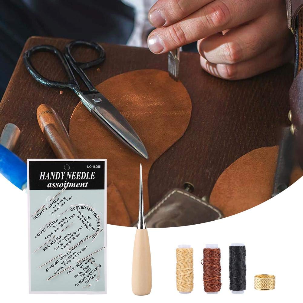 Kit De Couture Cuir 48 Pièces Pour Débutants - Aiguilles, Fil, Alènes, Ciseaux, Idéal Réparation Et Création