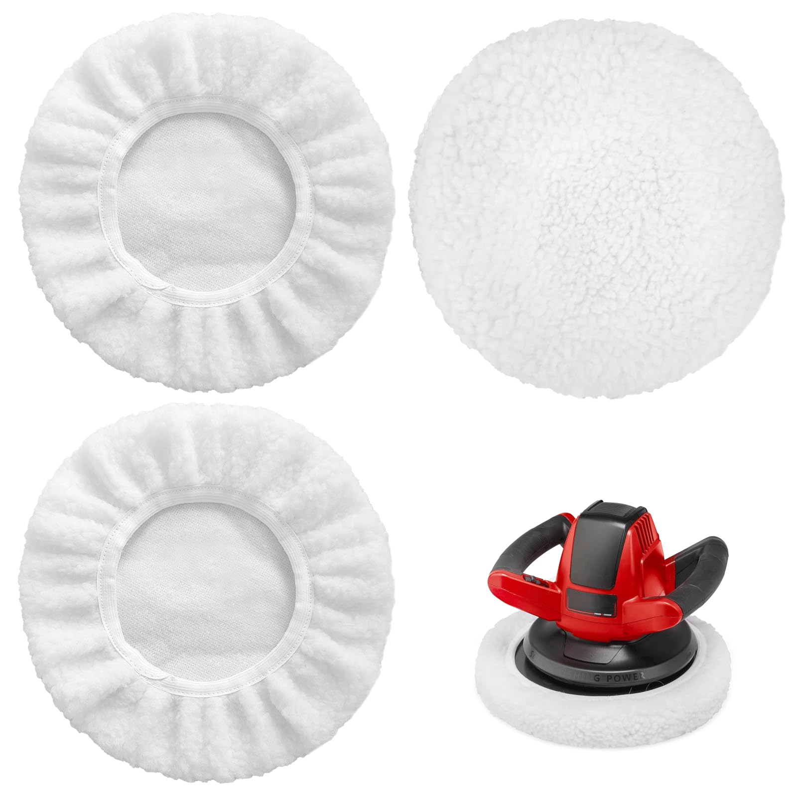 Set di 3 cappe lucidanti in lana d'agnello, per lucidatrici a batteria Einhell CE-CB 18/254 Li, CC-PO 90, per 220 mm - 250 mm per la cura della vernice dell'auto, lucidatura metallica e finitura del