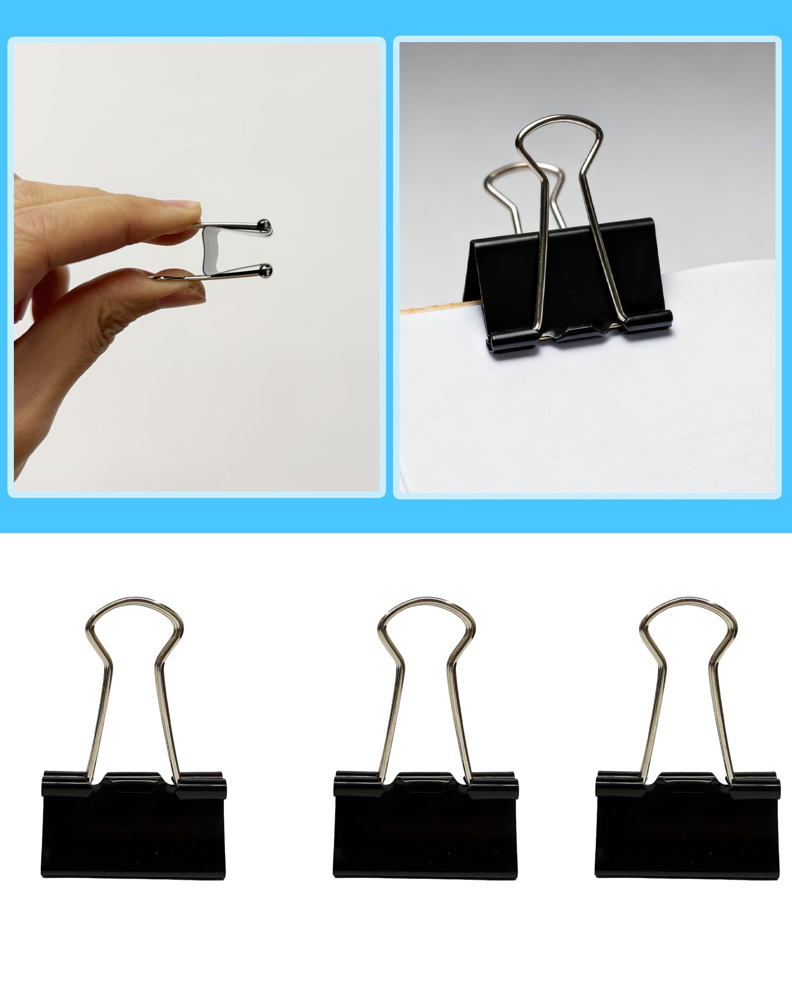 Lot de 24 grandes pinces à reliure de 3,2 cm pour l'organisation du bureau et de la maison (noir)