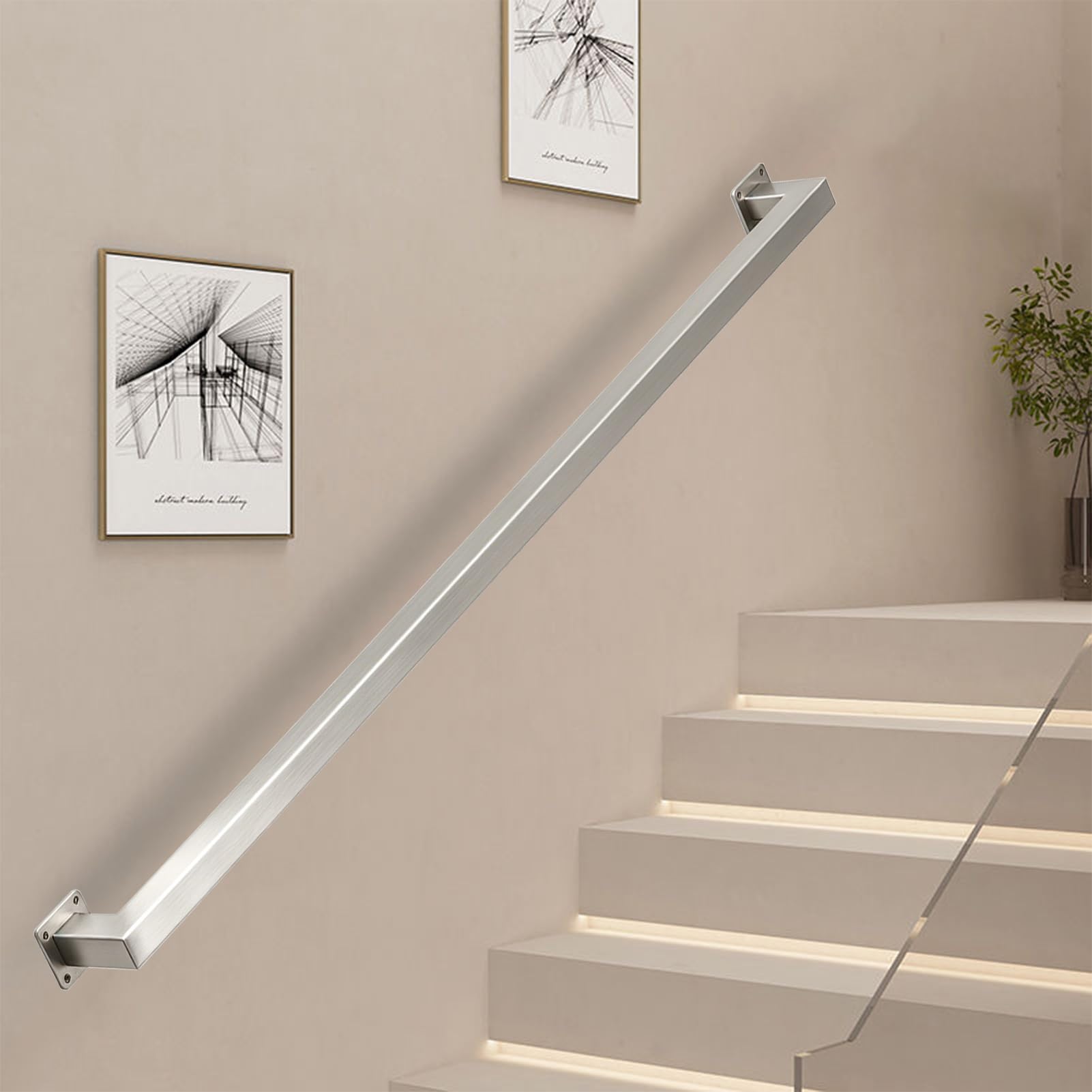 Drsyffsup Silver Handrails for Stairs, 1 2 3 4 5 6 metres Stair Handrail for Indoor Outdoor, Safety Wall Mounted Hand Rails, Easy Fit 304 Stainless Steel Staircase Railing(19ft/5.7m)