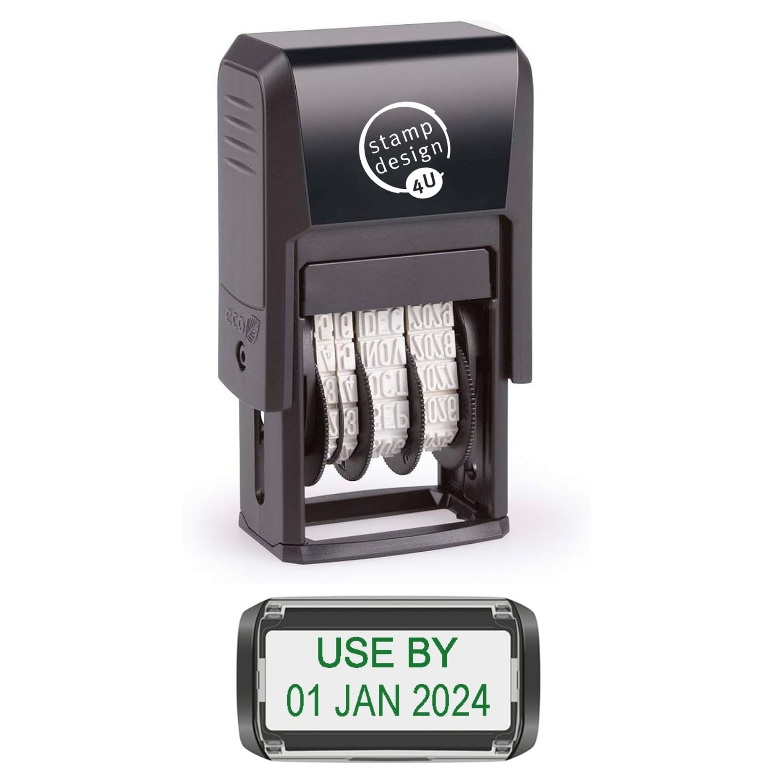 Self Inking Changeable Date Stamp - Use By Date Stamp in Green Ink