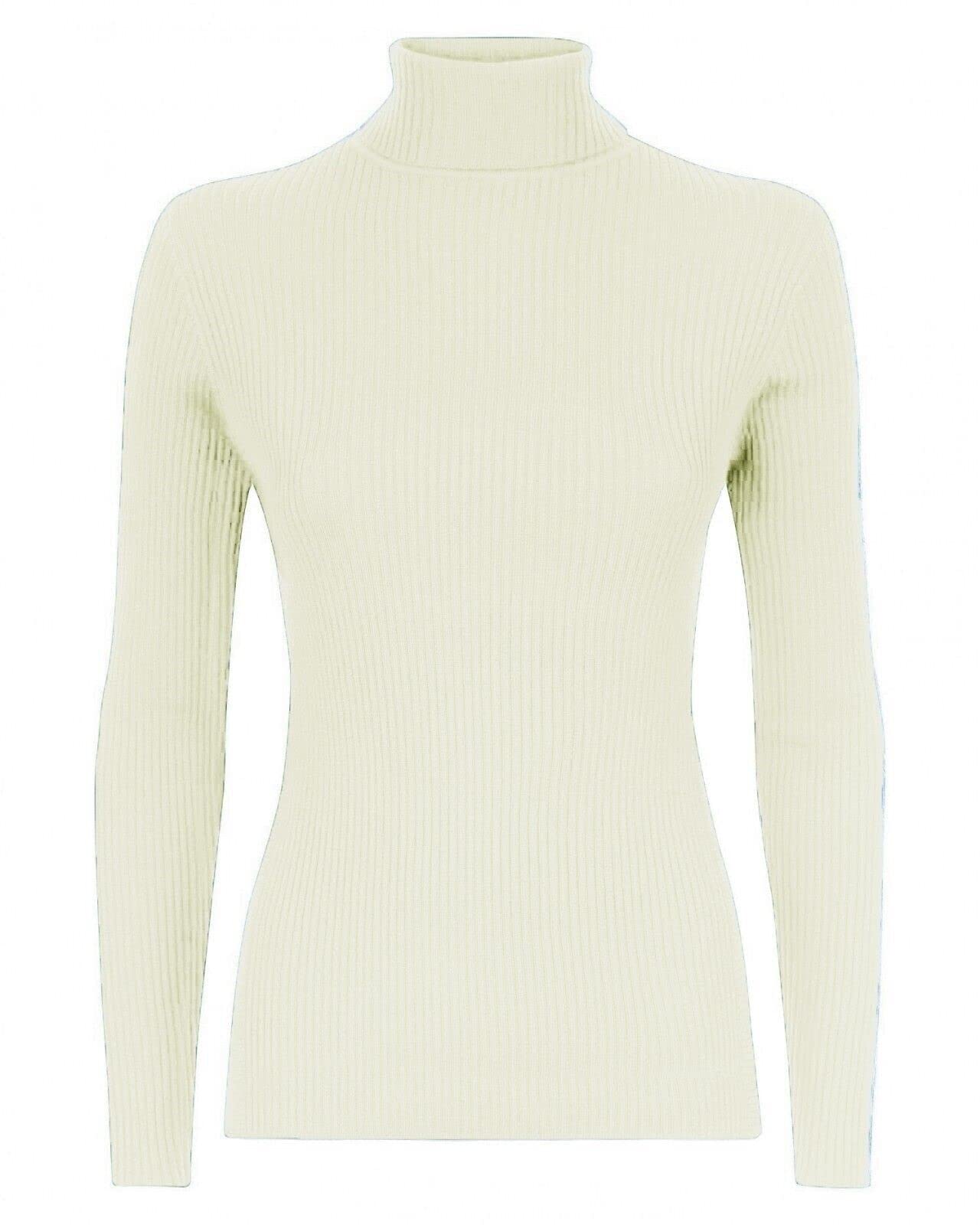 GUBA Womens Polo Neck TOP Ribbed Ladies ROLL Turtle HIGH Neck Jumper Long Sleeve Cream