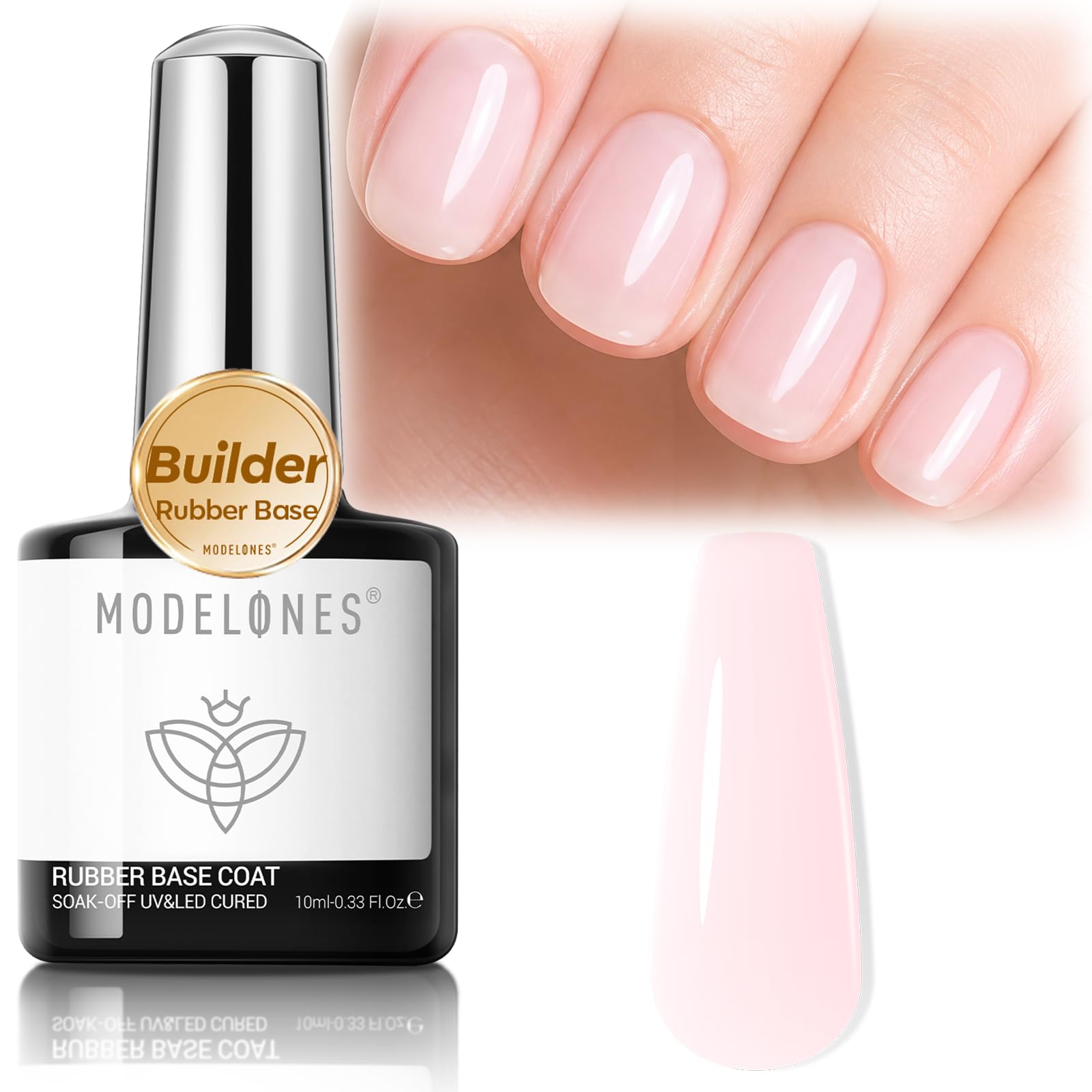 modelones Milky Pink Builder Nail Gel Rubber Base Coat Soap Nails | Soft Pink Strengthener for Thin Brittle Nails Self-Leveling Apex Building Strong Adhesion Extension Long Lasting U V Manicure Rubber Base Coat Milky Pink