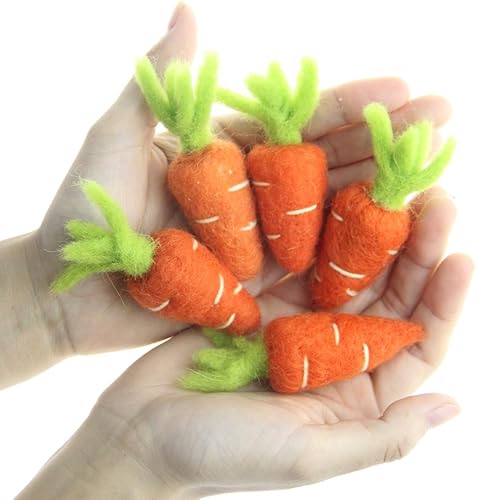 Miniatura 3 de Zanahorias de fieltro de lana hechas a mano, adornos de Pascua, decoración del hogar para colgar (3.5 in, zanahoria)