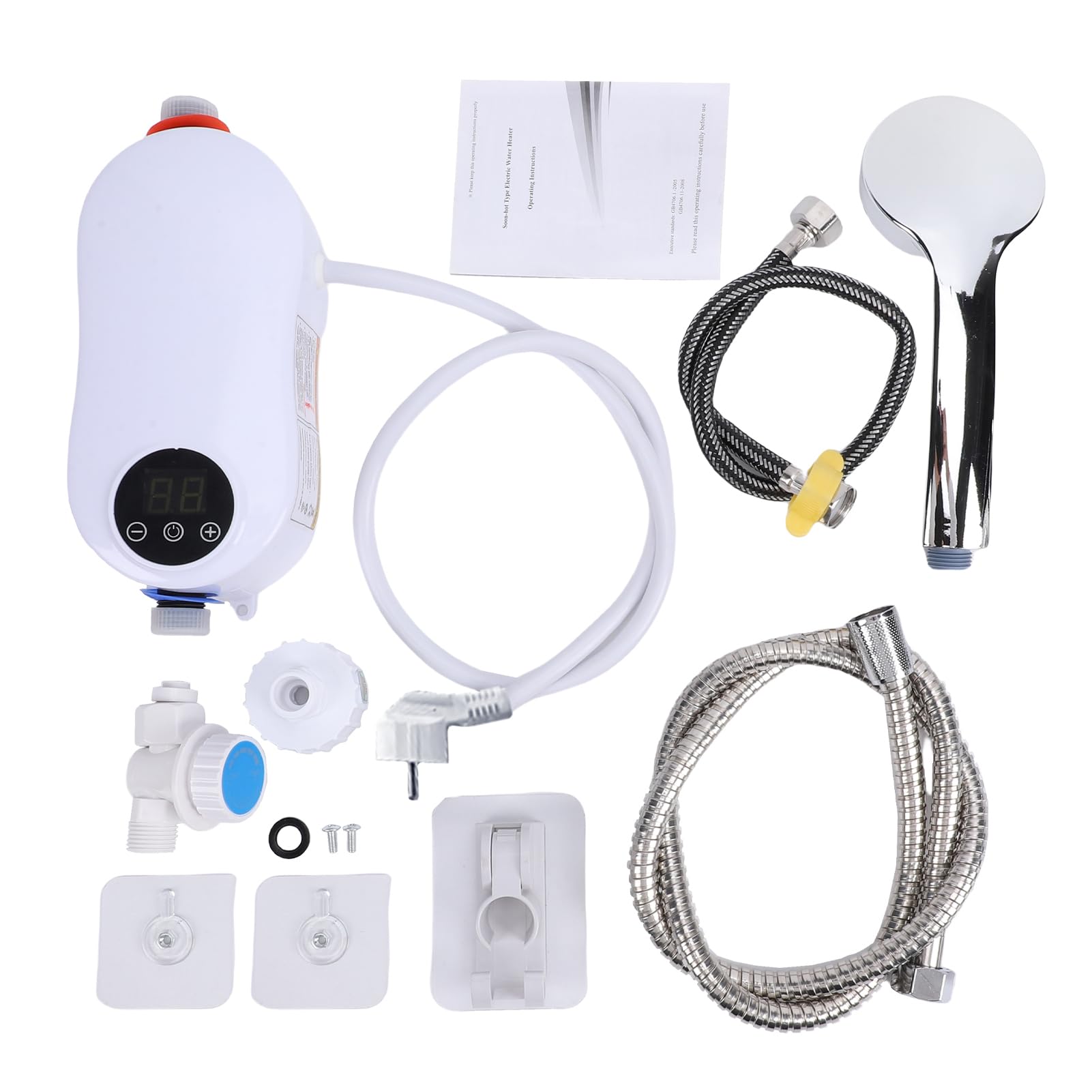 Garosa Mini Bezkomorowy Podgrzewacz Wody 5500W z Dotykowym Ekranem LED i | Electric Heating, 30-55°C Regulowane, Montaż na ścianie Bez Wiercenia, Ochrona Przed Przegrzaniem, Zestaw Prysznicowy w