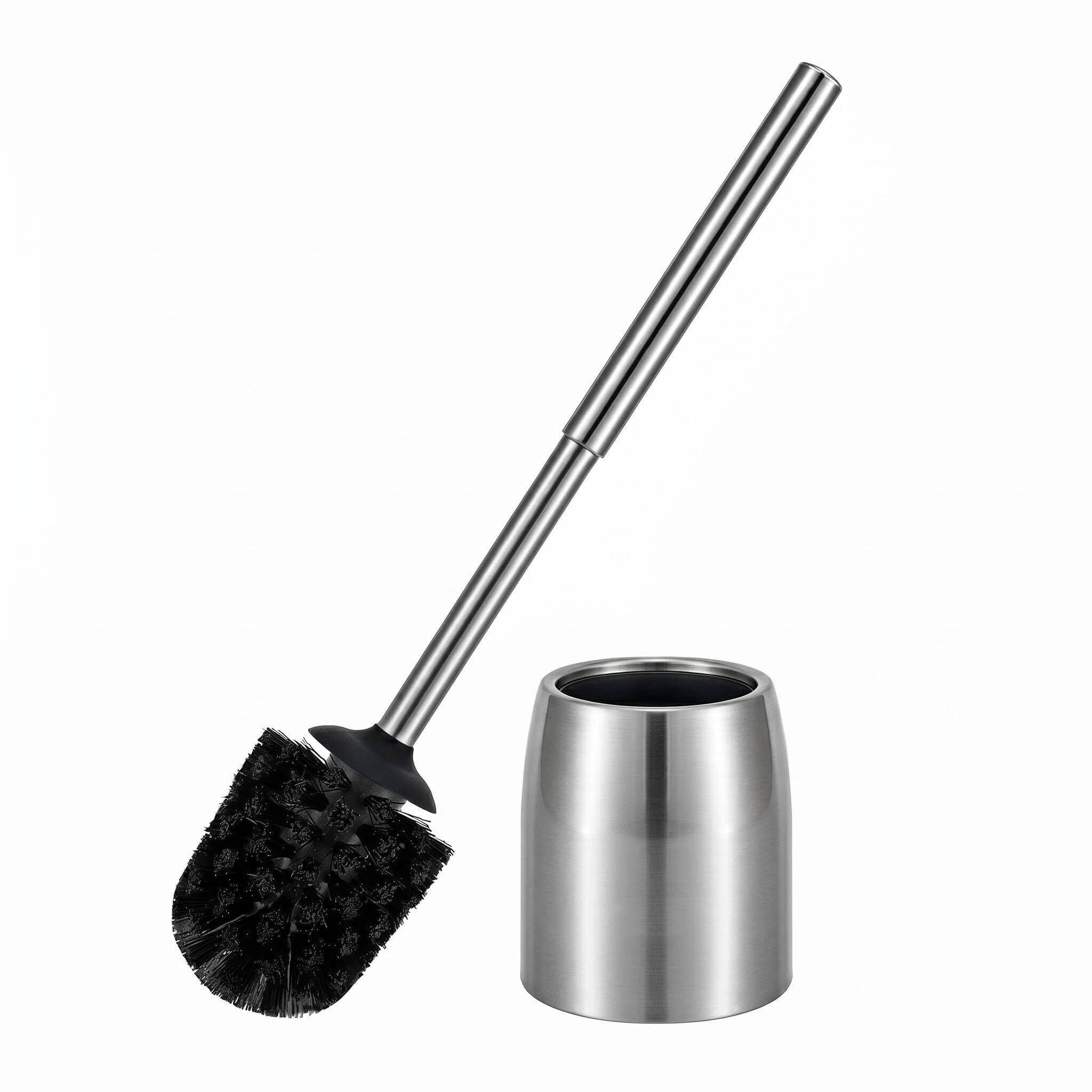 Toilet Brush Set with Holder Stainless Steel Toilet Scrubber Lavatory Bathroom Cleaning Brushes and Case Anti-Rust High Denstity Moderate Hardness Bristles Brushed