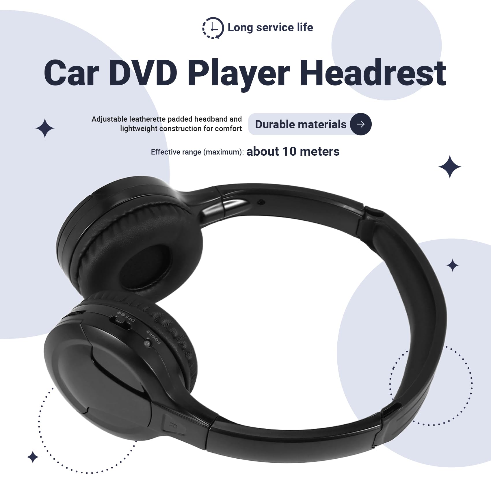Lot de 2 paires d'écouteurs infrarouges sans fil pour lecteur DVD de voiture - Casque audio infrarouge universel (noir)