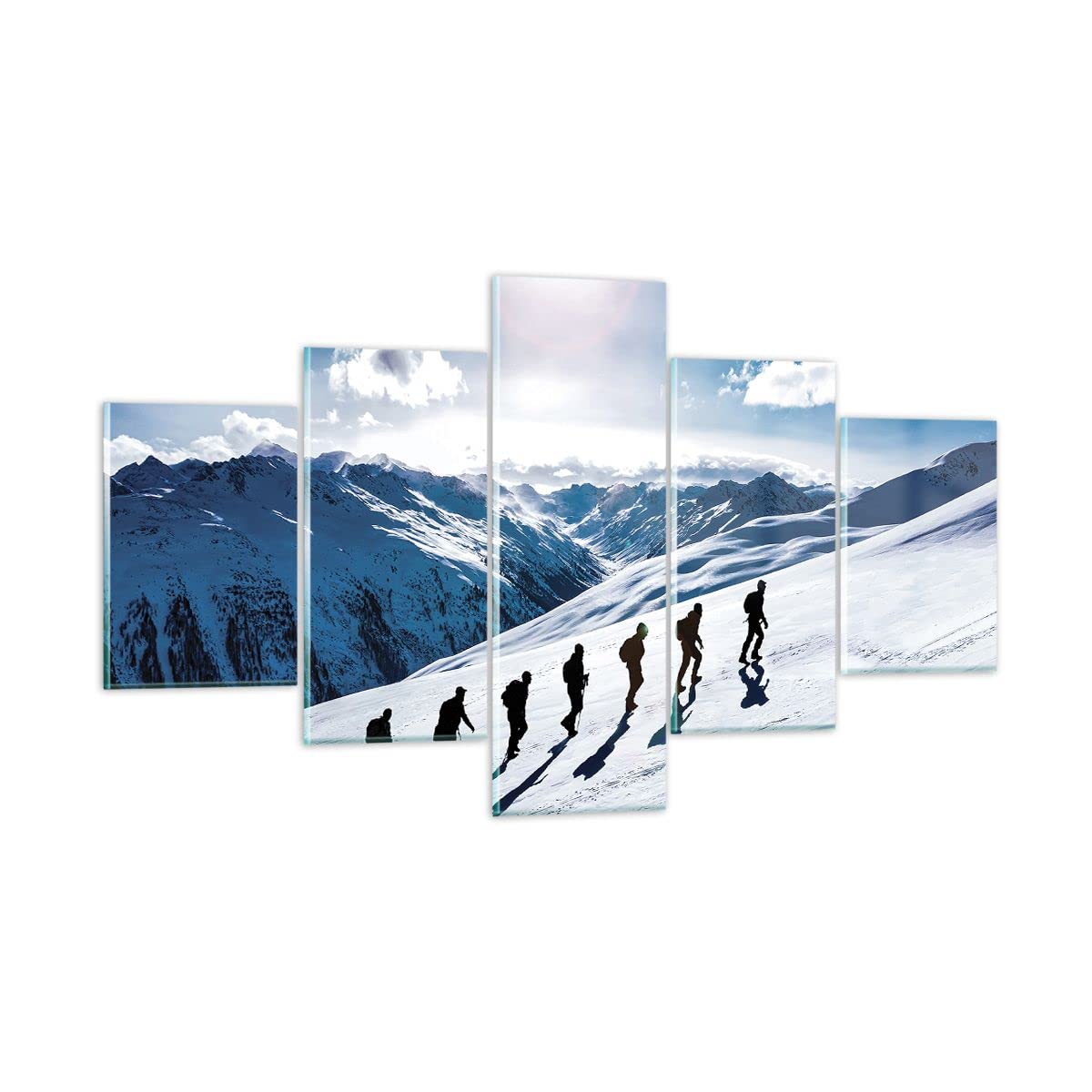 Vidrios decorativos Montaña Caminata Tops Cuadro Sobre Vidrio Moderno 125x70cm Decoracion Salon Cocina Cuadros Pared Impresiones Tríptico 5 Piezas Impresión en Cristal Wall Art Prints GEA125x70-4803