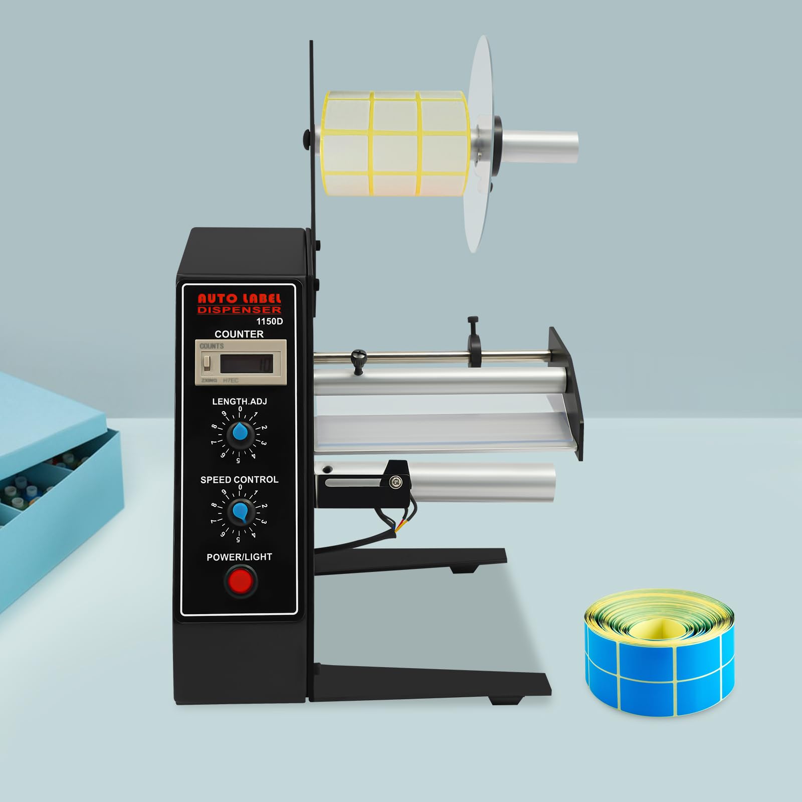 Distributore automatico di etichette, separatrice di etichette con 0-999999 conteggio automatico 9 velocità e lunghezze dispenser di etichette per etichette autoadesive, etichette codici a barre, ecc