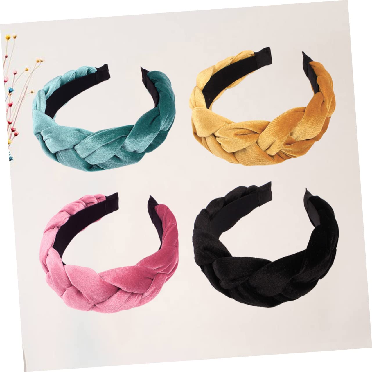 Healeved 4piezas Diadema Trenzada de Pelusa Ancha Cabello Accesorios Lavado de Cara para Mujeres Color Negro