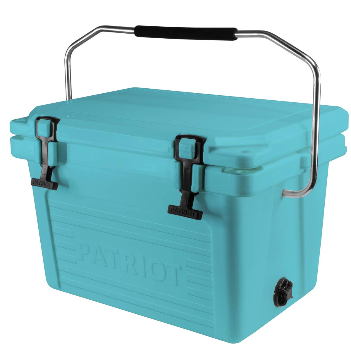 Patriot Coolers 20 Quart Rotomolded Cooler - 24 Can Ice Chest with Sturdy Handle, Heavy Duty Rubber Latches, and Convenient Quick Drain Plug (Aquamarine)