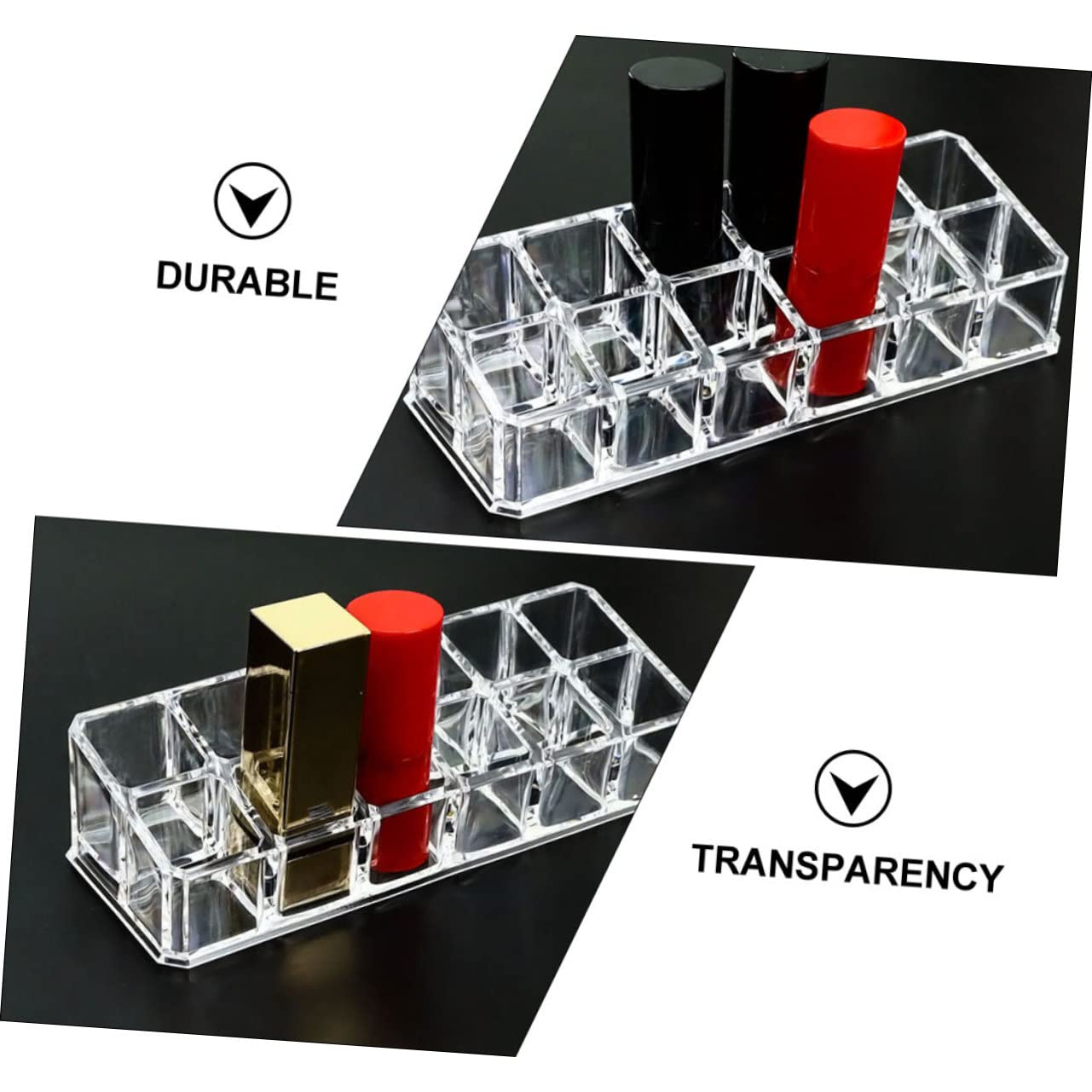 FRCOLOR Acrylic Lipstick Storage Box Transparent Cosmetic Organizer with 6 Slots Multi-Functional Lipstick Display Case for Dressing Table and Desktop - Image 2