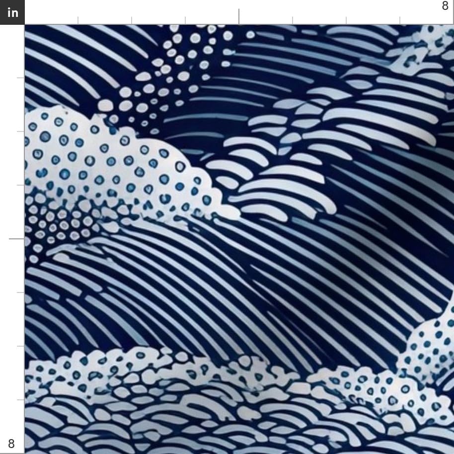 Miniatura 3 de Spoonflower Tela  Índigo Ondas Moderno Japonés Abstracto Art Deco Azul Marino Contemporáneo Impreso en Tela de Algodón Pétalo por The Yard  Costura