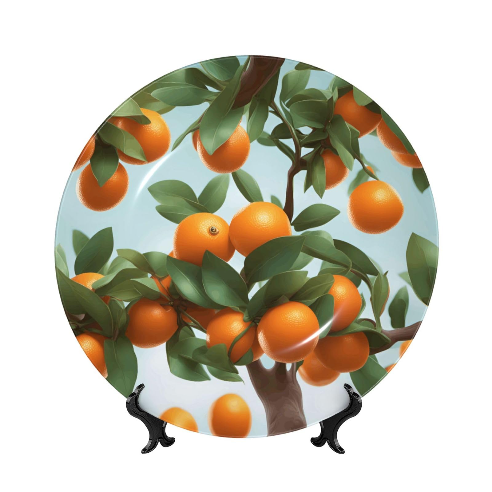 SXZVVBN Many Oranges on the Tree Bone China Decorative Plate Art with Stand Removable Adhesive Hanging for Home Office 8in（20cm）