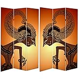 Oriental Furniture Tall Double Sided Wayang Shadow Puppet Canvas Room Divider, 6'