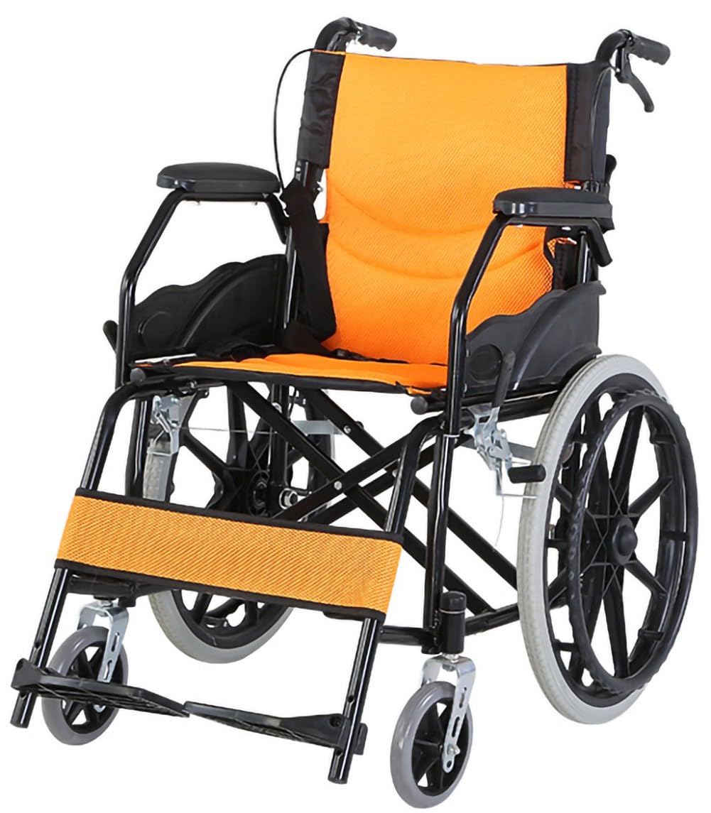 SXSLTSA Transport Wheelchair with Seat, Folding Transport Chair for Adults and Seniors with Reversible Soft Backrest and Footrests Lightweight Portable Wheelchair with Hand Brake A