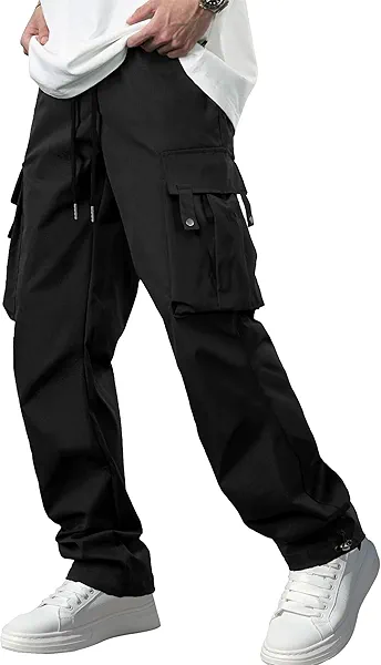 PLEPAN Men's Casual Cargo Pants with Drawstring Hems Elastic Waist Workout Pants Hiking Tactical Sweatpants with Pockets