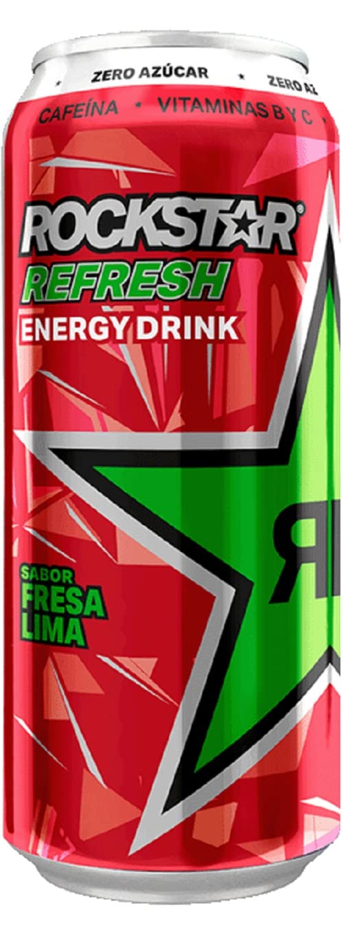 Rockstar strawberry Lime Bebida energética con cafeína y cero azúcar con sabor a limón y fresa, pack de 12 latas de 500 ml, 6 litros en total