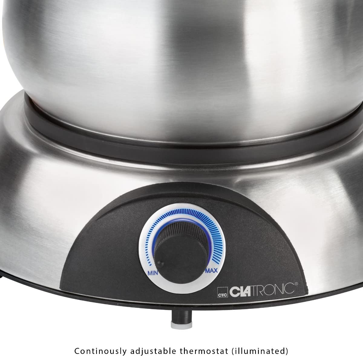 Clatronic FD 3783 - Pentola elettrica per fonduta con paraspruzzi rimovibile, per 8 persone, con forchette per fonduta in acciaio inox, codice colore, capacità max. 1,2 litri/1400 Watt, in acciaio