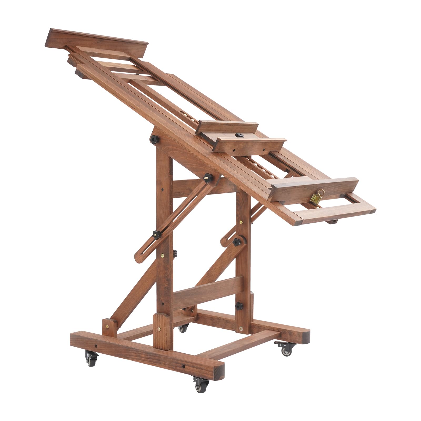 Caballete de estudio para pintar madera maciza artista profesional caballete con ruedas pintura arte soporte, 140-300 cm rango de ajuste de altura, horizontal y vertical