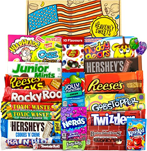 Heavenly Sweets Boite de Bonbons et Chocolat - Assortiment Américain de Friandises - Panier Cadeau pour Enfant et Adulte - Anniversaire, Noël, Calendrier de l'Avent