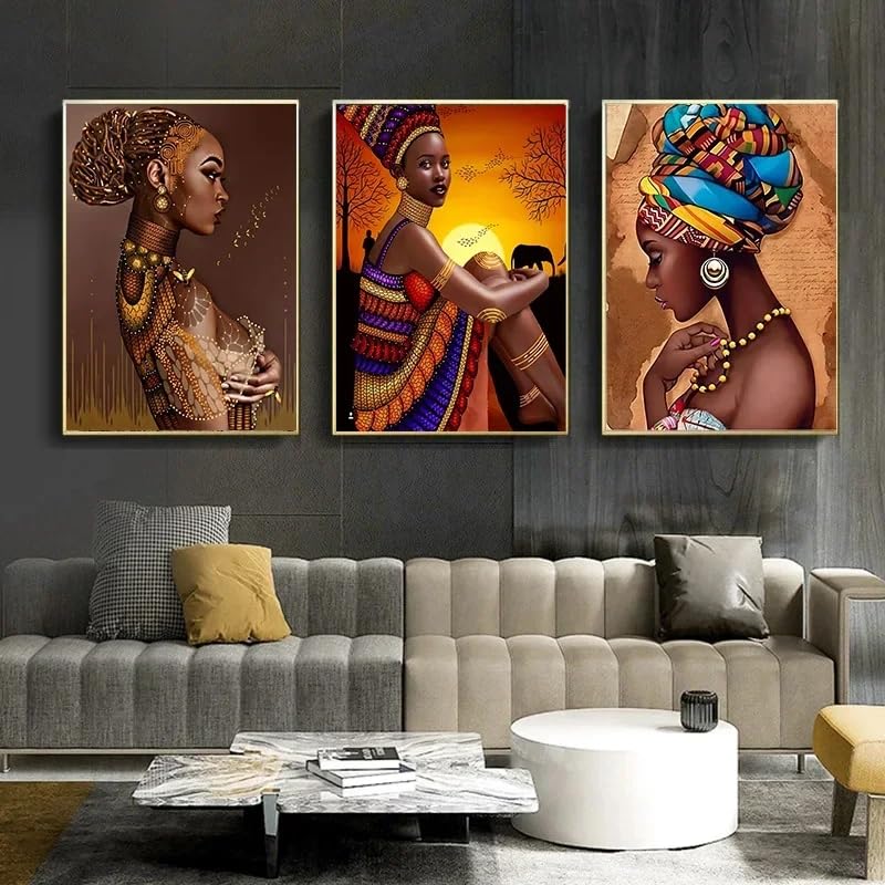 Décoration d'intérieur salon peinture sur toile femme africaine moderne 30x45cm
