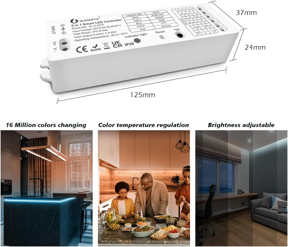 Dimensions of the GLEDOPTO 5-in-1 Smart LED Controller