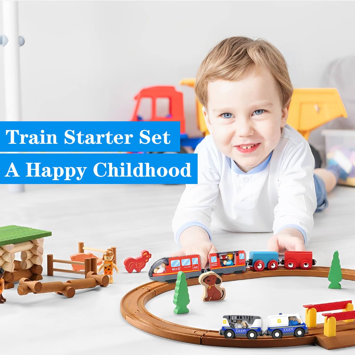 I Bambini Giocano La Ferrovia Di Legno Bambino Con Il Treno Del Giocattolo Giocattoli Educativi Per Piccoli Binari Ferroviari Image154424056